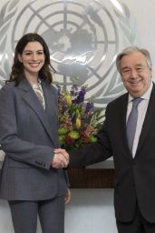 Anne Hathaway - Meets the United Nations Secretary General in New York 03/12/2019