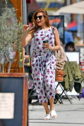 Eva Mendes in Red and Blue Lotus-Print Sundress 03/29/2019