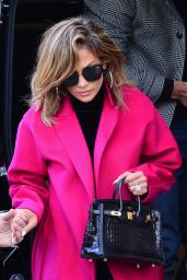 Jennifer Lopez in a Pink Coat and Leggings - Out in NYC 03/24/2019