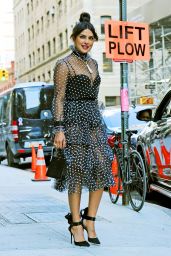 Priyanka Chopra in Polka Dot Dress in New York 03/19/2019