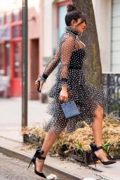 Priyanka Chopra in Polka Dot Dress in New York 03/19/2019