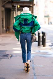 Elsa Hosk in Bright Green Sweater and Faded Denim 04/24/2019