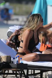 Jessica Ledon in a Black Swimsuit on the Beach in Miami 03/30/2019
