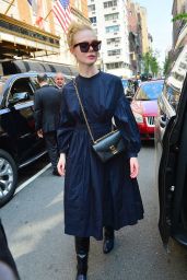 Elle Fanning in a Long Sleeved Navy Blue Dress - NYC 05/04/2019