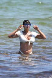 Jackie Cruz in White Bikini on Miami Beach 04/28/2019