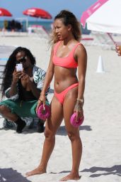 Karrueche Tran in a Neon Pink Bikini on the Beach in Miami 05/11/2019
