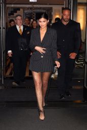 Kylie Jenner in a Smart Pinstripe Short Suit - NYC 05/03/2019