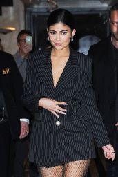 Kylie Jenner in a Smart Pinstripe Short Suit - NYC 05/03/2019