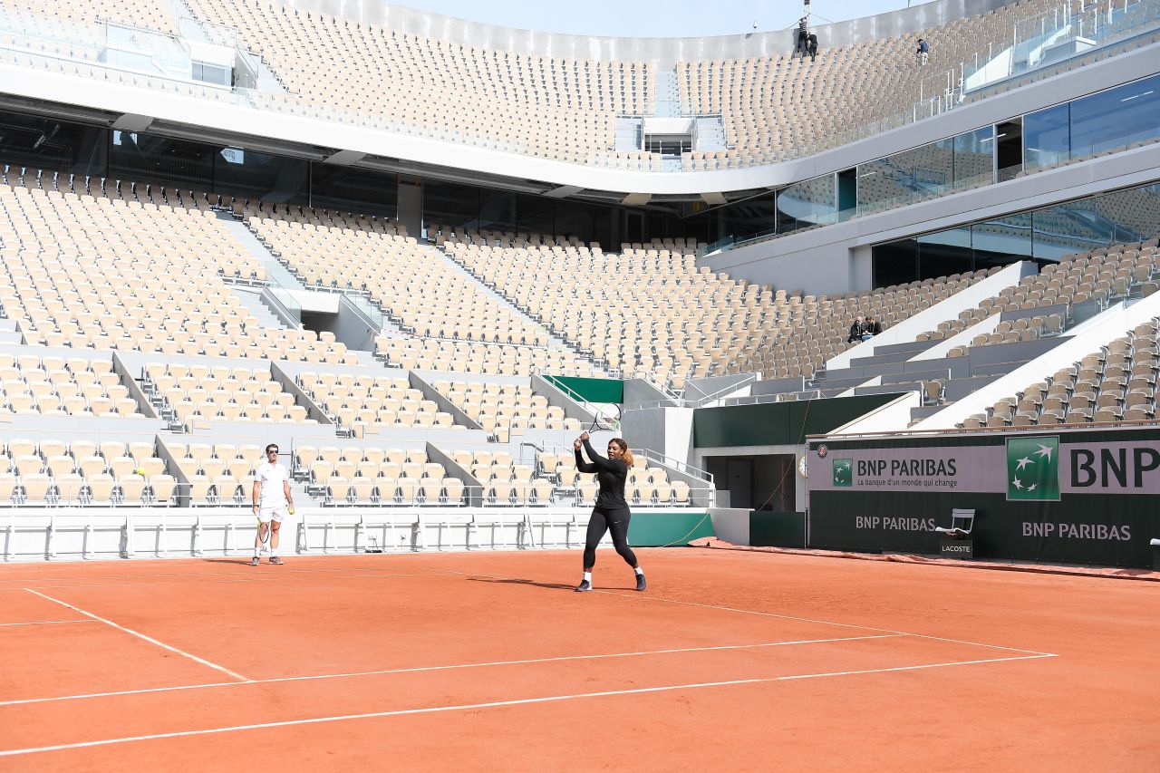 Serena Williams - Practice Prior to the Start of the Roland Garros in ...