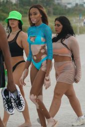 Winnie Harlow in a Blue Bikini at the Beach in Miami 05/12/2019