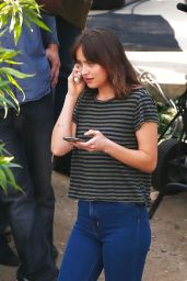 Dakota Johnson in Leather Jacket and Jeans - "Covers" Set in Los Angeles 06/06/2019