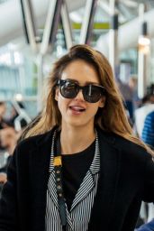 Jessica Alba in Travel Outfit - Heathrow Airport in London 06/14/2019