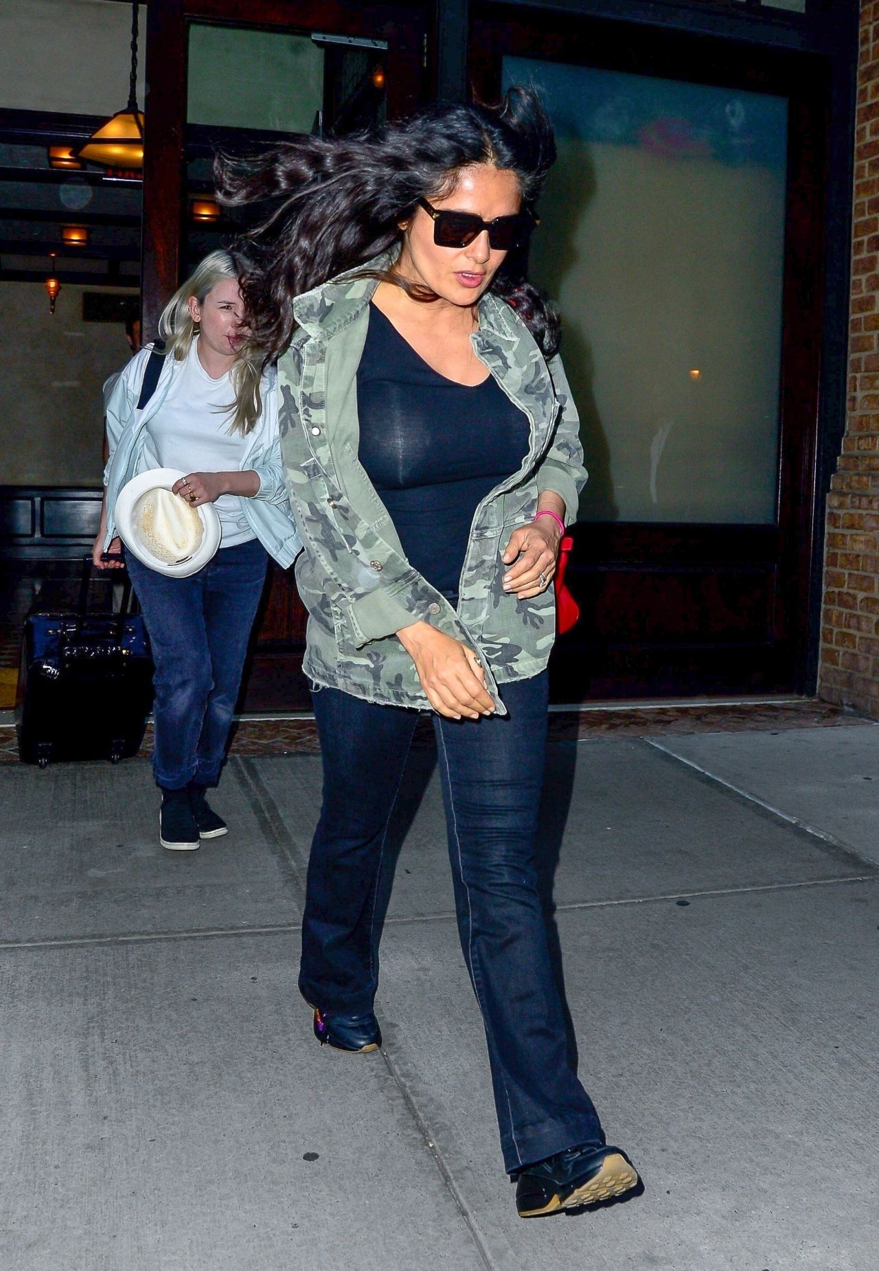 Salma Hayek Casual Style - Leaves The Greenwich Hotel in New York 06/04