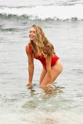 Chari Hawkins in a Baywatch-Esque USA-Themed Swimsuit - Beach in California 07/02/2019