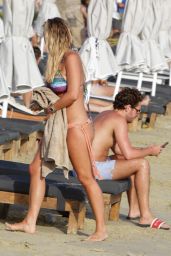 Chloe Meadows With Her Boyfriend George Wales at the Beach on Mykonos Island 07/10/2019