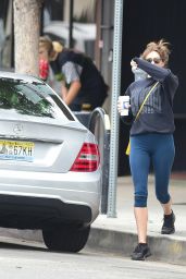 Elizabeth Olsen in Leggings - Leaving Alfred Coffee in Studio City 07/08/2019