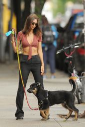 Emily Ratajkowski and Sebastian Bear-McClard Take Their Dog for a Walk in NYC 07/08/2019