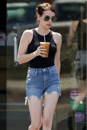 Emma Roberts in Ripped Jeans Shorts - Los Feliz 07/25/2019