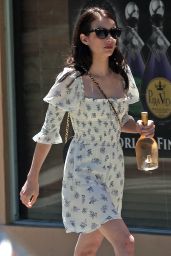 Emma Roberts in Square Neck Floral Dress 07/27/2019