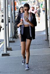 Kaia Gerber in a Sports Bra and Black Workout Shorts - NYC 07/24/2019
