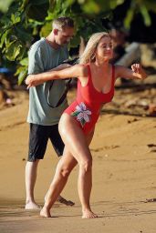 Katy Perry in a Red Swimsuit at a Beach in Hawaii 07/02/2019