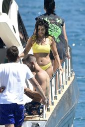 Kourtney Kardashian in a Yellow Bikini on a Yacht in Corsica 07/26/2019