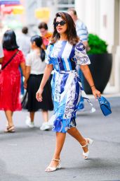 Priyanka Chopra in a Blue and White Dress 07/23/2019