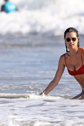 Alessandra Ambrosio in a Red Bikini on a Beach in Malibu 08/31/2019