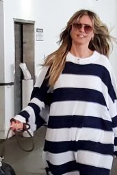 Heidi Klum in Flowing Striped Dress 08/19/2019