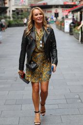 Amanda Holden in a Yellow Floral Dress and Leather Jacket 09/12/2019