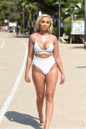 Georgia Cole in a White Bikini on Her 27th Birthday at O Beach in Ibiza  09/18/2019