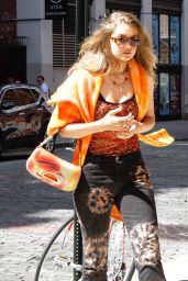 Gigi Hadid in Leopard Top and Tie-Dye Jeans - NYC 09/07/2019