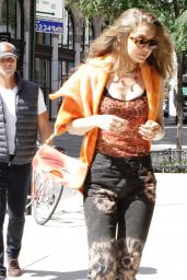 Gigi Hadid in Leopard Top and Tie-Dye Jeans - NYC 09/07/2019