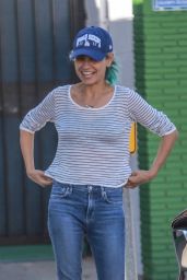Mila Kunis - Showing Her New Blonde and Green Hair