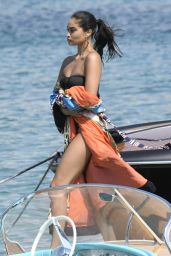 Shanina Shaik in a Black Swimsuit - Greece 09/05/2019