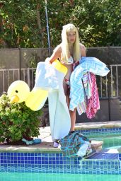 Tori Spelling in a Bikini by the Pool in Malibu 09/18/2019
