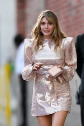 Elizabeth Olsen in Pink Dress - Leaving Jimmy Kimmel Live! in Hollywood 10/01/2019