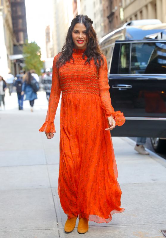 Jenna Dewan in a Long-Sleeve Orange Dress 10/23/2019