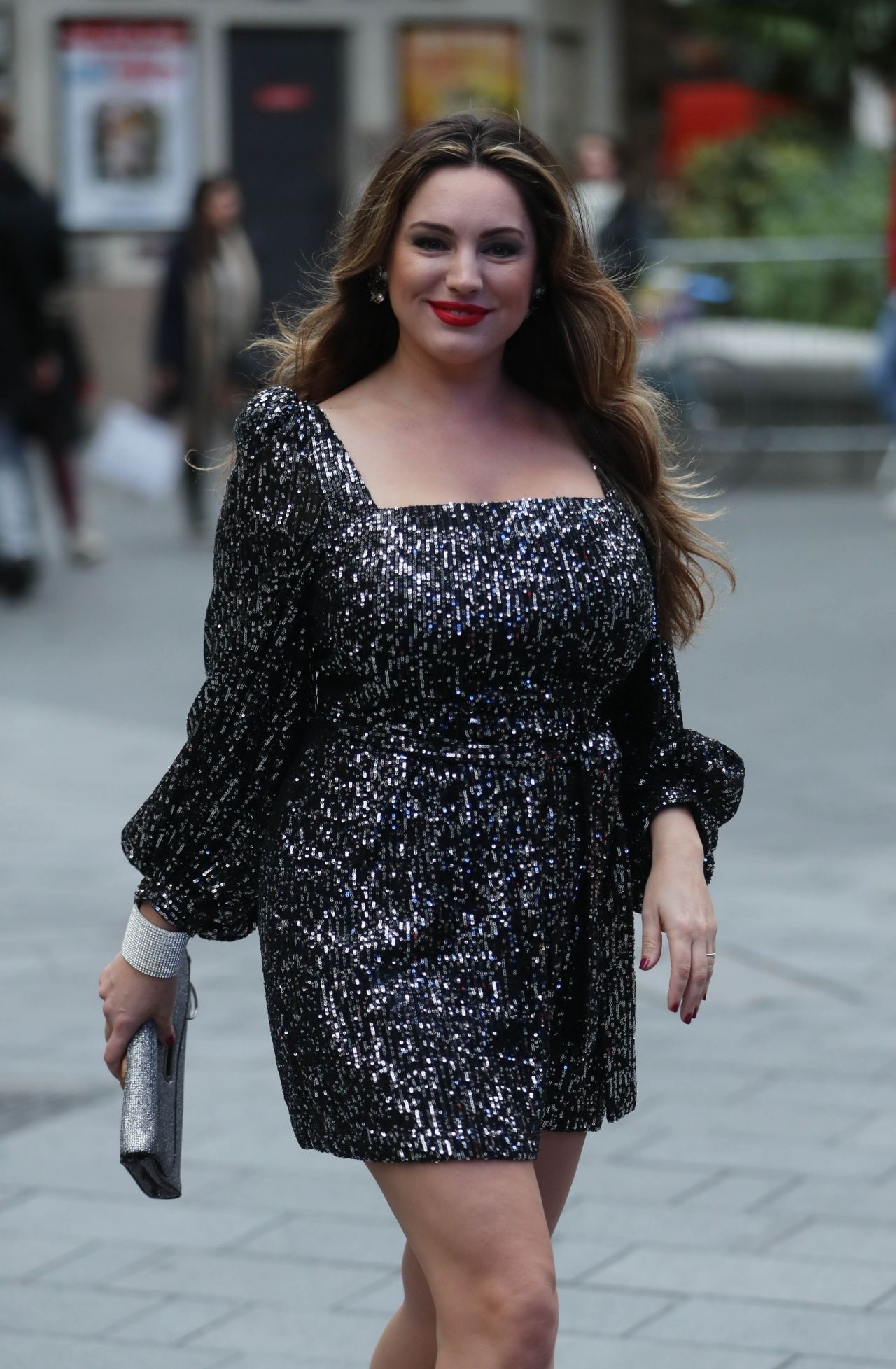 Kelly Brook in a Sparkling Silver Mini Dress - London 10/11/2019