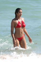 Padma Lakshmi in a Red Bikini, Summer 2019