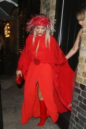 Rita Ora in Scarlet Gown - Chiltern Firehouse in London 10/21/2019