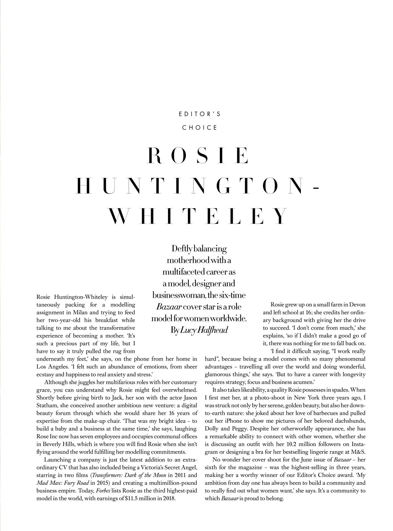 Rosie Huntington-Whiteley - Harper’s Bazaar UK December 2019 Issue ...