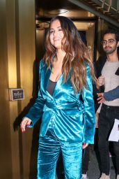 Selena Gomez in a Teal Silk Suit 10/28/2019