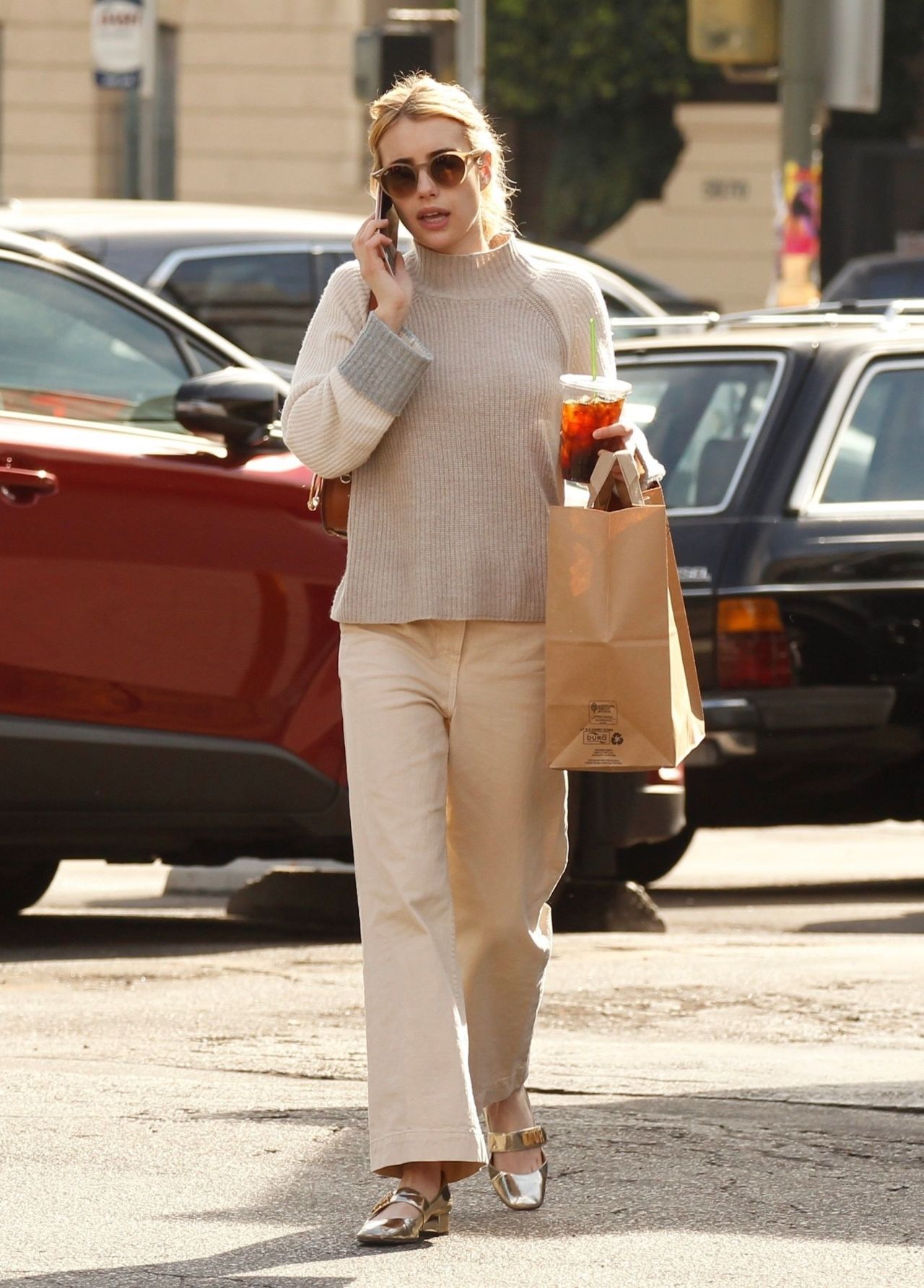 Emma Roberts in All Beige - Grabs Coffee in LA 11/19/2019 • CelebMafia