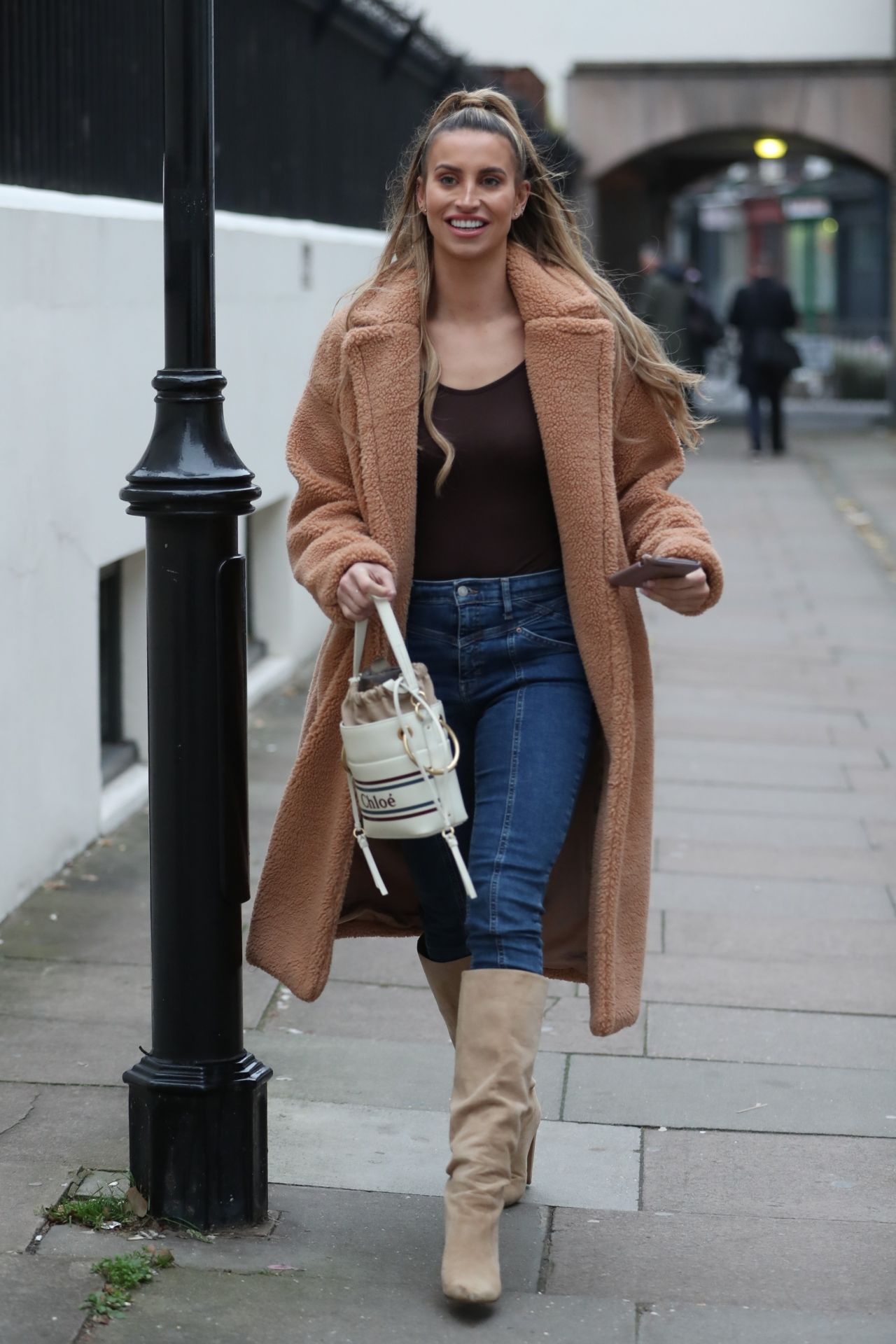 Ferne McCann in Denim and Knee High Suede Boots 11/21/2019 • CelebMafia