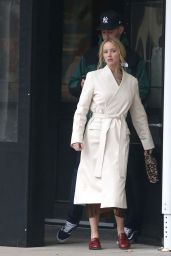 Jennifer Lawrence Wearing a Belted White Coat - NYC 11/18/2019