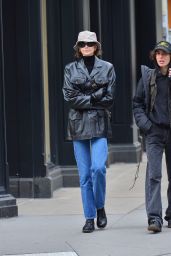 Kaia Gerber in a leather jacket and a bucket hat - NYC 11/14/2019