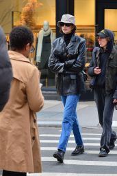 Kaia Gerber in a leather jacket and a bucket hat - NYC 11/14/2019