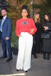Zazie Beetz in a Channel Red Sweater 11/04/2019