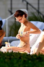 Bella Hadid in Rainbow Bikini - Poolside in Miami Beach 12/02/2019